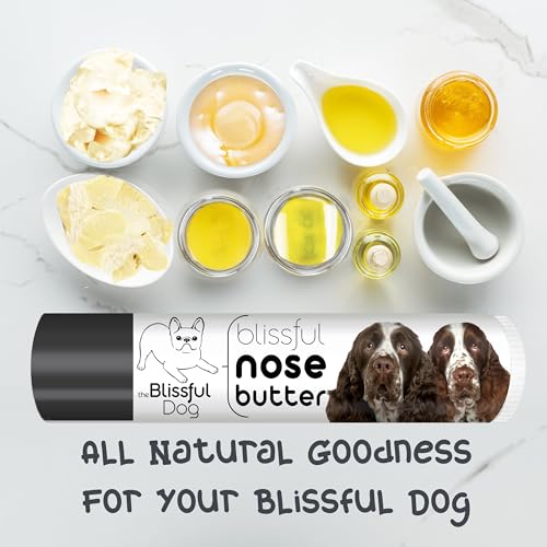 Image of The Blissful Dog Springer Spaniel Nose Butter for Dry, Cracked Skin, Lick-Safe Dog Nose Balm with Moisturizing Shea Butter, Almond, Olive, and Essential Oils, Pet Supplies, Uncented, 0.15 oz.