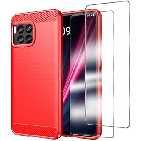 YJROP for T-Mobile Revvl 7 Pro 5G Case with Tempered Glass Screen Protector Flexible TPU Rubber Silicone Bumpers Anti-Scratch Shockproof Protective phone Case Cover for T-Mobile Revvl 7 Pro 5G - Red Cover