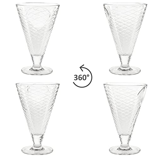 MamboCat 6er Set Copa Helado Eisbecher mit Fuß aus Glas I Klar I 340 ml I mit Waffel-Relief I konische Dessert-Schälchen, Eisgläser, Früchtebecher I für Vorspeisen, Cocktails, Eiscreme & Desserts