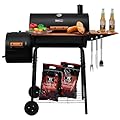Royal Gourmet CC1624W Barrel Charcoal Grill with Offset Smoker, 552 Sq. In. Cooking Area, Wooden Front and Side Shelf with Hooks, Mesh Bottom Shelf, Charcoal Grill for Outdoor Grilling, Black