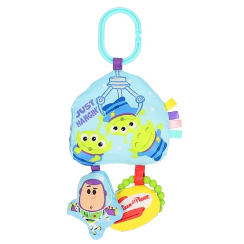 Disney Toy Story The Claw On the Go Jingle Toy with Little Green Aliens, Crinkle Sensory Toy with Teether, Clip-On Baby Travel Activity Toy by Kids Preferred