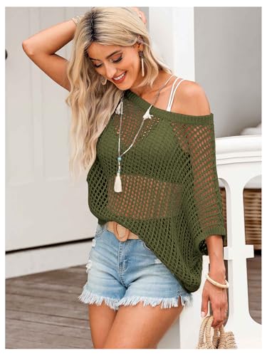 Image of Verdusa Women's Off The Shoulder Knit Top Crochet Summer Sweaters Hollow Out Beach Cover Up