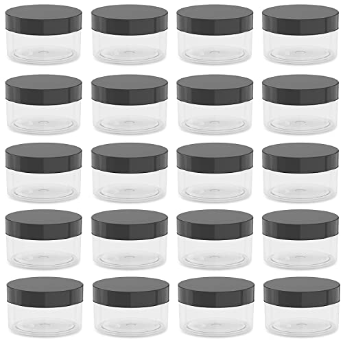 4 oz Round Plastic Jars, Plastic Cosmetic Container Jars with Lid for Travel Storage Cosmetic 20 Pieces (Black Lid).