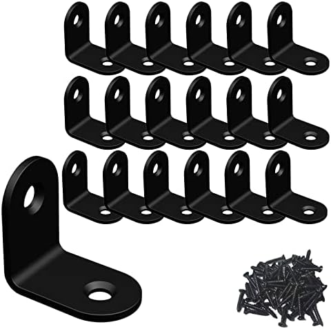 Stainless Steel Brackets,Heavy Duty Corner Brace, L Bracket, Corner Bracket,Black Small Angle Brackets, Metal Iron Braces Brackets for Wood 20pcs(1x1x0.63x0.07)