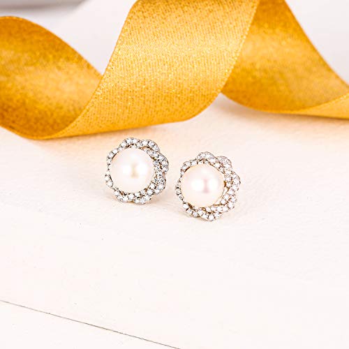 Ever Faith 925 Sterling Silver 9Mm Aaa Freshwater Cultured Pearl Cz Elegant Floral Stud Earrings #TOP2