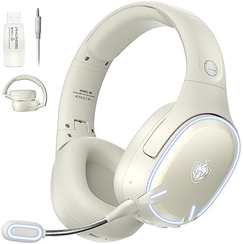 Gaming Headset, Wired and Wireless, Low Latency, USB 2.4 GHz, Bluetooth 5.3, Wired 3-Way Connection, Gaming Headphones, Detachable Noise Cancellation Microphone, 45 Hours of Continuous Playback,