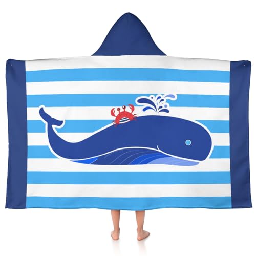 sdhinlwo Kids Hooded Bath Towel 30x50 Inch Blue Whale Beach Towel Boys