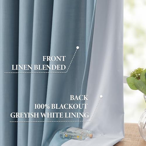 Image of MYSKY HOME Dusty Blue Full Black Out Pinch Pleated Curtains 63 inches Long for Bedroom Linen Textured with Blackout Liners Blue Gray Thermal Insulating Pleat Drapes, 40 inch Wide per Panel, 2 Pcs
