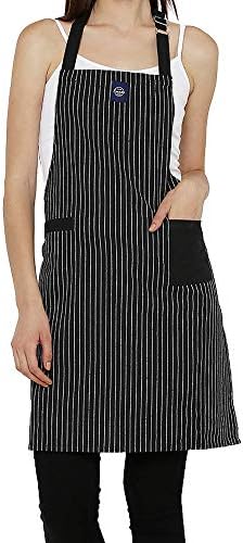 Encasa Homes Kitchen Apron for Women with Pockets & Towel Holder | Size 27" x 33" with Adjustable Neck | Classic Butcher Stripes Black - 100% Cotton | Can be used by Men & Chefs Cooking & Baking
