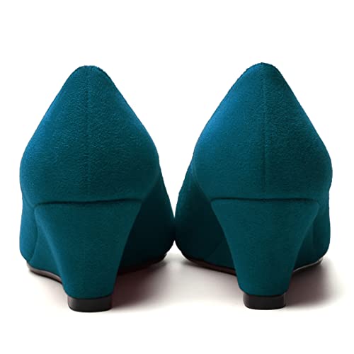 WAYDERNS Womens Solid Round Toe Dating Suede Casual Slip On Wedge Low Heel Pumps Shoes 2 Inch4