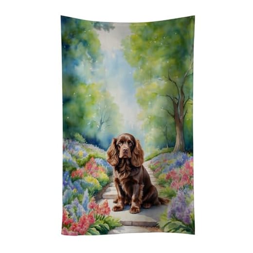 Caroline's Treasures Sussex Spaniel Spring Path Kitchen Towel Dish Cloths Guest Hand Towel Decorative Bathroom Towel for Face,Tea, Dishcloth, Kitchen and Bath