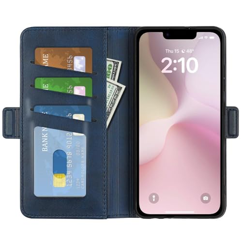 Image of Havilah for iPhone 16e Dual-Side Magnetic Buckle Horizontal Flip Faux Leather Phone Case iPhone 16e Case Cover(Dark Blue)