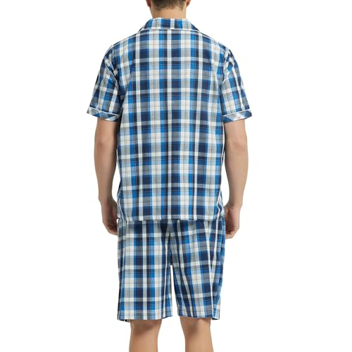 Image of Vulcanodon Mens Cotton Pajama Set Short Sleeve, Button Down Pajama Set for Men Lightweight Men's Sleepwear