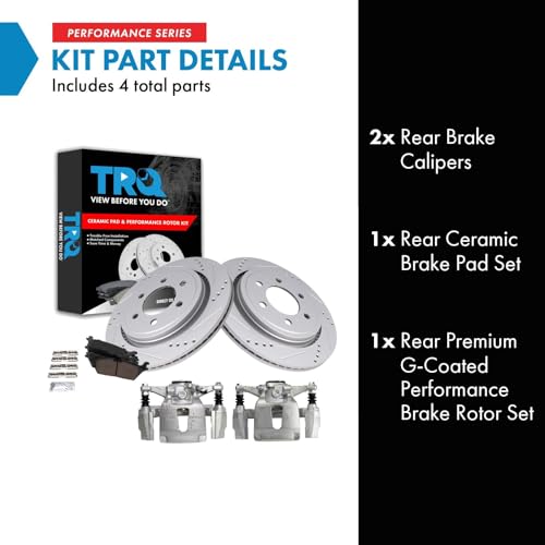 Image of TRQ Rear Performance Brake Pad, Caliper, & Rotor Kit Ceramic Vented Premium G-Coated Compatible with 2015-2017 Ford F-150