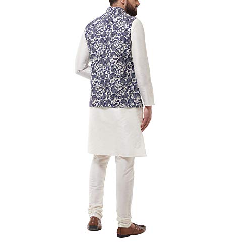 Image of SOJANYA (Since 1958, Men's Silk Blend Pink Kurta Pyjama & Printed Nehrujacket Combo