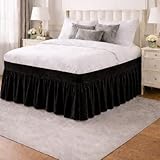 Dimpy Bedding Velvet Wrap Around Bed Skirt Olympic Queen Size Bed Skirt 24 Inch Drop Length Bed Skirt Dust Ruffle with Split Corners Ultra Soft & Luxurious Look Velvet Bedskirt Color Black