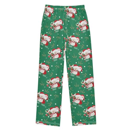ZZXXB Merry Xmas Santa Claus Reindeer Boys Long Pants Soft Trousers Elastic Waist Kids Lounge Bottoms with Pockets S-XL