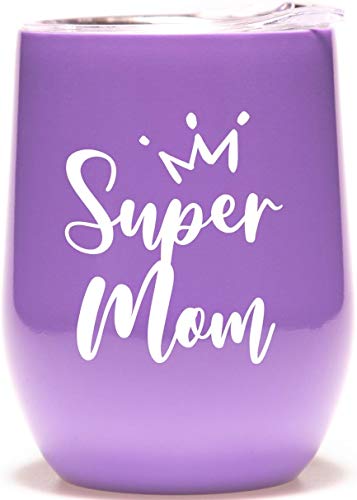Super Mom Wine Glass Tumbler 12oz Number 1 One Mom Gifts Perfect Mommy