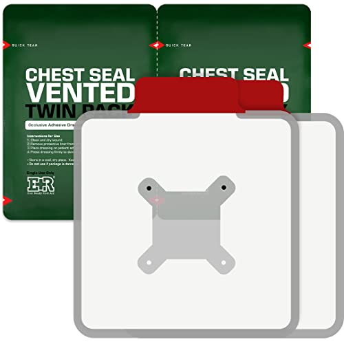 Image of Ever Ready First Aid Vented Chest Seal with Quick Tear Twin Pack- 6.6 inch Square Occlusive Adhesive Dressing for Open Chest Wounds