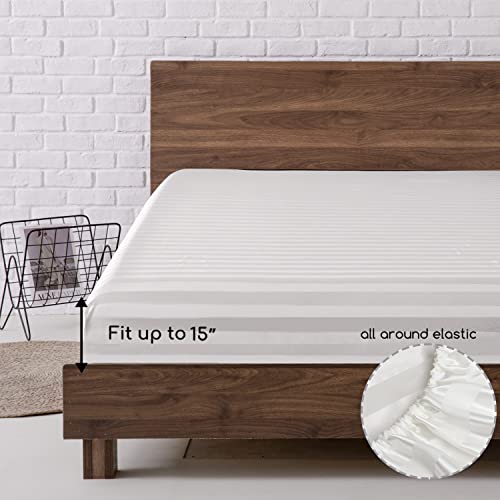Image of MR&HM Satin Bed Sheets, Twin XL Size Sheets Set, 3 Pcs Silky Bedding Set with 15 Inches Deep Pocket for Mattress (Twin XL, Ivory Striped)