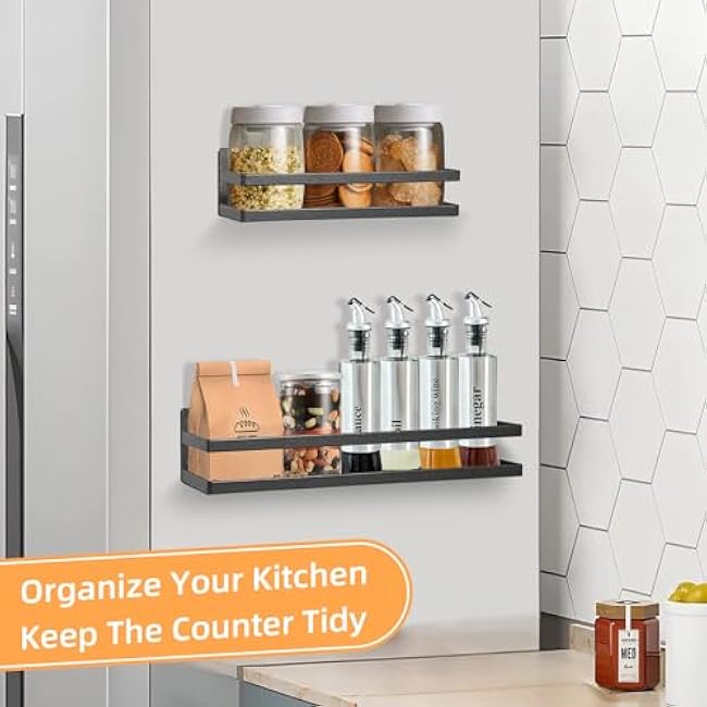 Uten Large Spice Rack for Refrigerator, 2 Pack Strong Magnetic Shelves, Moveable Fridge Organizer for Kitchen Holding Spices, Jars