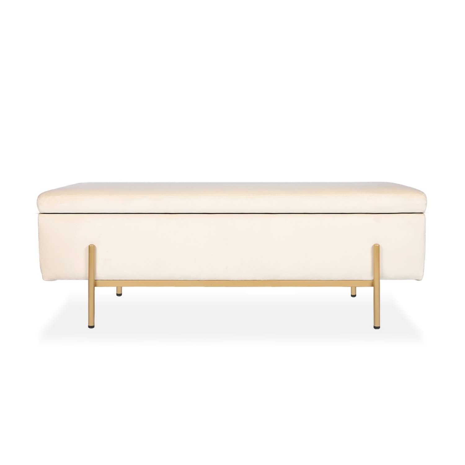INTENSE DECO Banquette Coffre Olivia Velours Beige Pieds doré