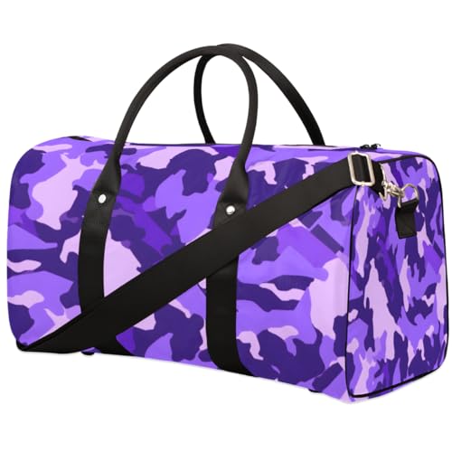 Duffel Bags Fashion Purple Camo Large Tote Bag Camouflage Texture Overnight Travel Bags for Women Men Lightweight Duffel Bag Adjustable Strap Carry On Bag Waterproof Gym Travel Bag