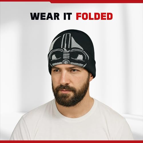 Image of Star Wars Darth Vader Roll Down Cuff Beanie Hat, Black, One Size | Soft, stretchy fabric for a cozy, comfortable everyday fit.
