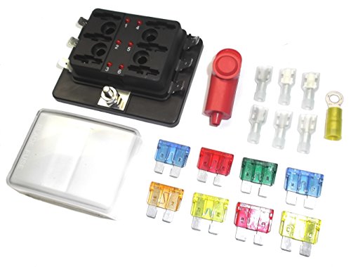 Fastronix 6 Circuit 100A LED Fuse Block and Cover Kit with Terminals and Premium ATO/ATC Fuses