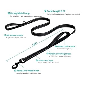 Heavy-Duty-Dog-Leash-2-Handles-by-Padded-Traffic-Handle-for-Extra-Control-6foot-Long-Perfect-for-Medium-to-Large-Dogs-6-ft-Black - Cucciolini Doodles   Heavy-Duty-Dog-Leash-2-Handles-by-Padded-Traffic-Handle-for-Extra-Control-6foot-Long-Perfect-for-Medium-to-Large-Dogs-6-ft-Black