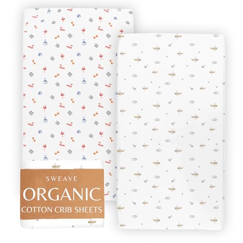 Image of Organic Mini Crib Sheets (2-Pack) - 100% Organic Cotton GOTS Certified, Breathable Pack n Play Sheets, Double-Elastic for Secure Fit, Extra Protection for Your Baby - Watercolors - (26" W x 38" L)