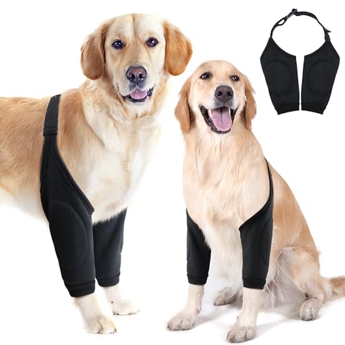 Image of Dog Elbow Protector for Front Leg Calluses, Dogs Joint Recovery Sleeve for Prevent Licking, Adjustable Dogs Elbow Pads Pet Leg Wound Care, Dog Knee Brace Protector Pads for Canine Sprain Arthritis，L