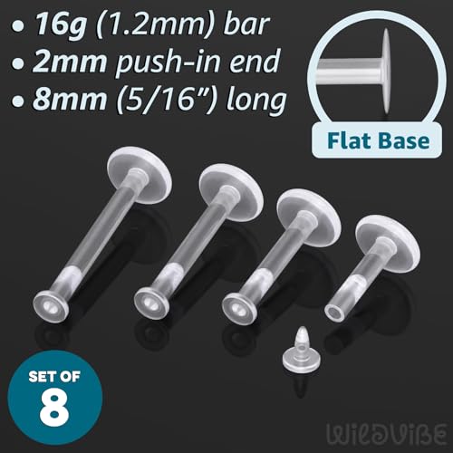 16g Clear Earrings for Sports, Work, Surgery - Bioflex Labret Clear Piercing Retainers 10pc Set - Plastic Clear Piercings Stud Earrings for Cartilage Helix Tragus Lip Medusa Monroe (6mm, 8mm, 10mm, 12mm)3