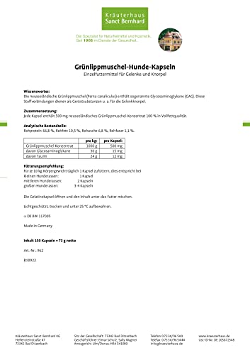 tierlieb Grünlippmuschel Hunde-Kapseln | 150 Kapseln