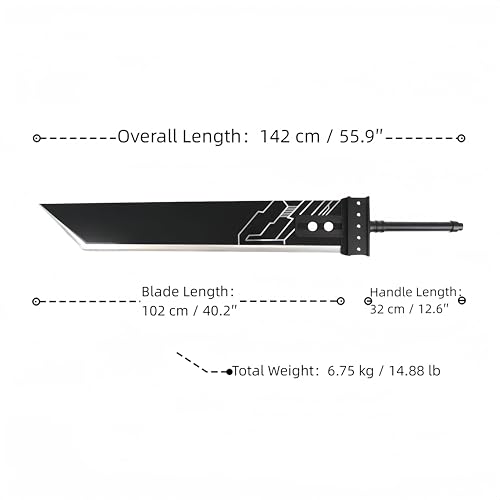 Sword Valley Buster Sword - Cloud Strife Steel Knife 55.9" - Stainless Steel Blade - Cosplay Anime Prop