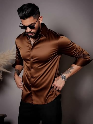 Image of IndoPrimo Men's Stylish Solid Satin Casual Shirt for Men Full Sleeve