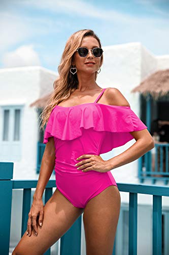 Zinpretty Womens Retro One Piece Bathing Suit Tummy Control Off Shoulder Swimsuits Flounce Ruffled Monokini #TOP5
