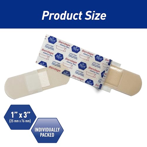 MED PRIDE Sheer Bandages Non Latex for Sensitive Skin, Sterile Plastic Strips with Nonstick Pad, Hypoallergenic Adhesive, 100 Pieces (1” x 3”)