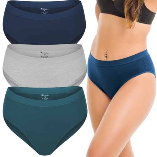 Image of Women's Cotton Underwear Hi-Cut Briefs High Waisted Womens Panties Full Coverage No Show Brief for Women 3 Pack
