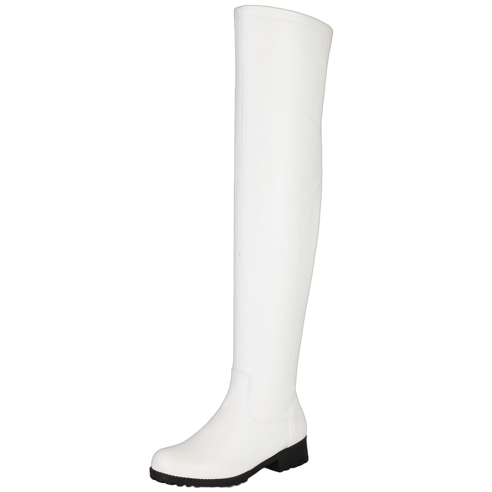 DINTAHA Flat Thigh High Boots for Women Low Heel Over The Knee Boots with Zip Up Long Tall