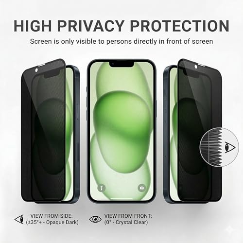 Image of Privacy Tempered Glass for iPhone 13, 13 Pro, 14, iPhone 16e and iPhone 17e (6.1 Inch) | Military-Grade Gorilla Screen Protector | Edge to Edge Coverage | Black