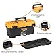 Perel Werkzeugkoffer Kunststoff, Werkzeugkasten leer, Werkzeugbox, Werkzeug Organizer Box, Tool Box, 2 Kunststoff-Verschlüsse, schwarz/orange, 410 x 209 x 195 mm