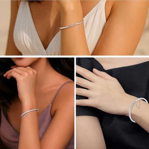 SHOP LC DELIVERING JOY 925 Sterling Silver Diamond Cut Cuff Bracelet, 7 inches, Modern, for Women, Mothers Day Gifts Birthday2