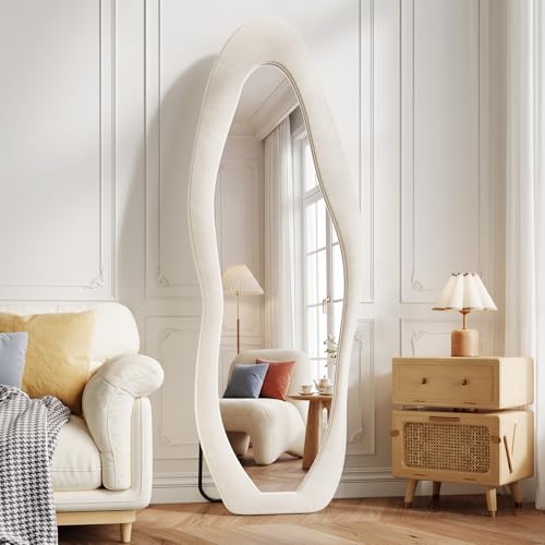 Image of Koonmi Full Length Mirror 63 inchx24 inch, Irregular Flannel Floor Mirrors