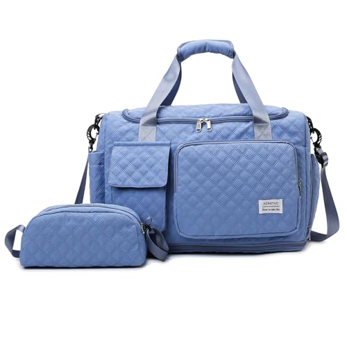 Image of Small Gym Bag for Women, Travel Duffle Bag Carry On Weekender Bag with Shoe Compartment, B5#Blue, 11x19.6x8.2 inches, Weekender Bag&toiletry Bag