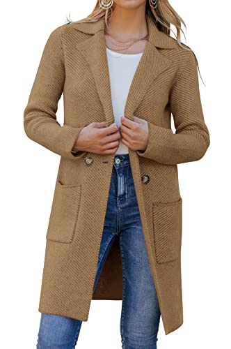 Womens Open Front Knit Cardigans Long Sleeve Casual Button Down Sweater Coat with Pockets