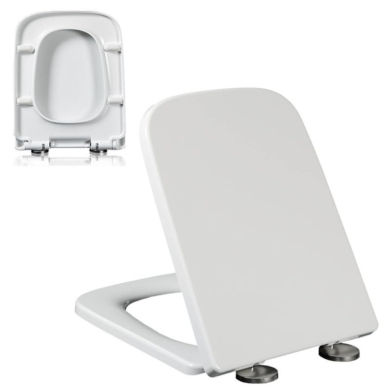 Tapa WC Universal, Tapa de Inodoro de Cierre Suave con Retirada Rápida para Fácil Limpieza, Asiento de Inodoro Universal de PP, Fácil Instalación, Cuadrada, Blanco, 04A, 45x35.5cm