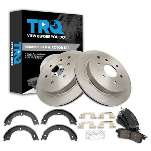 Image of TRQ Rear Brake Pad and Rotor Set Ceramic Parking Brake Shoe Compatible with 2011-2013 Infiniti QX56 2014-2017 QX80 2017 Nissan Armada