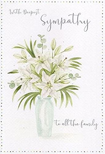 ICG Artistic With Sympathy to all the Family Karte – Weiße Lilien – Folie und Glitzer-Finish – Karte mit englischer Aufschrift ''Thinking of You''