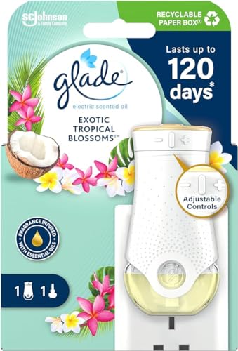 Glade Plug in Air Freshener Holder and Refill, Electric Scented Oil Room Air Freshener, Tropical Blossoms, Starter Kit, (1 x Holder and 1 x 20 ml Refill)